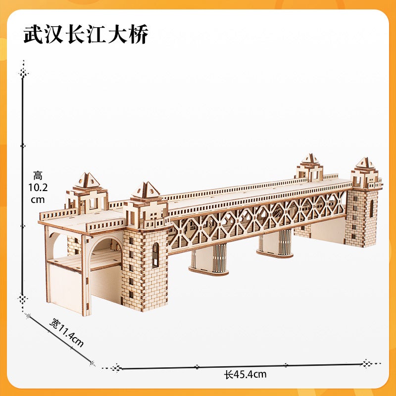 Ancient Style Architecture Wuhan Yangtze River Bridge Diy Wooden Assembly Model Handmade 3D Stereo Puzzle Customization ‌ - Image 5